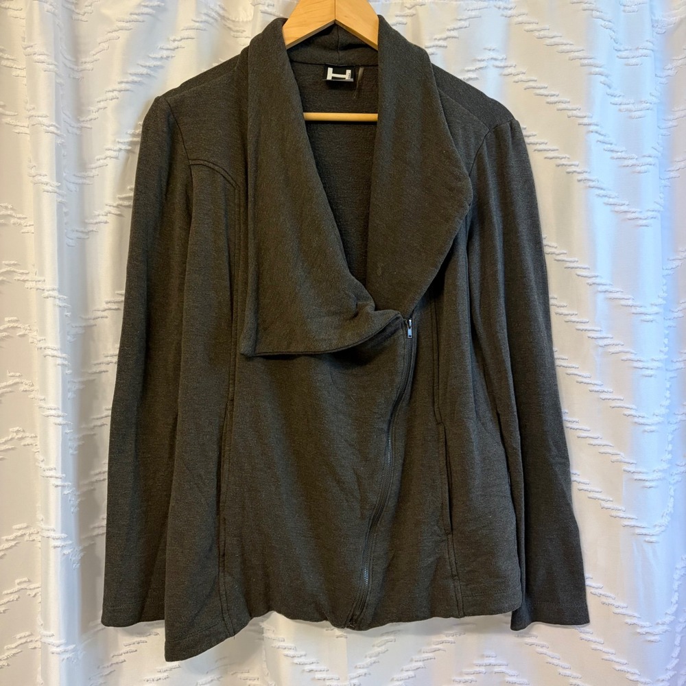 H by‎ Bordeaux Womens Charcoal Grey Zip Moto Jacket Shawl Collar Size M